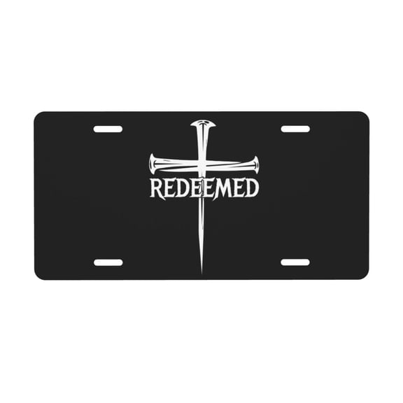 Redeemed Cross Nails Christian License Plate with 4 Holes,Novelty Aluminum Metal Car Plate Vanity Tag Decorative Car Front Accessories for Women Men,6"x12"