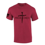 Redeemed Cross Nails Mens Christian American Flag Sleeve T-shirt Graphic Tee Graphic Tee-Antique Cherry-small