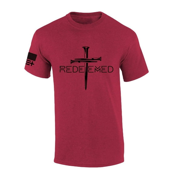 Redeemed Cross Nails Mens Christian American Flag Sleeve T-shirt Graphic Tee Graphic Tee-Antique Cherry-small