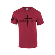 Redeemed Cross Nails Mens Christian American Flag Sleeve T-shirt Graphic Tee Graphic Tee-Antique Cherry-small