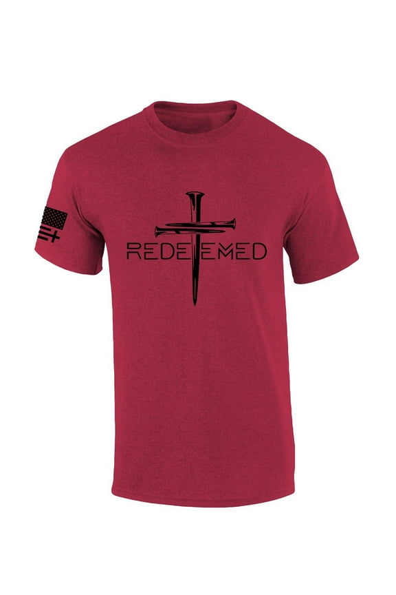 Redeemed Cross Nails Mens Christian American Flag Sleeve T-shirt Graphic Tee Graphic Tee-Antique Cherry-xxxl