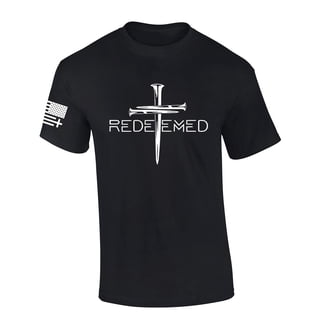 Redeemed Cross Nails Mens Christian American Flag Sleeve T-shirt Graphic Tee Graphic Tee-Black-small