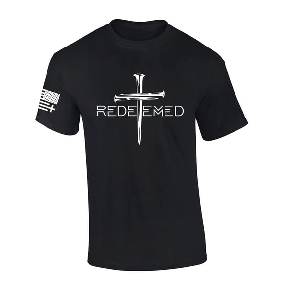 Redeemed Cross Nails Mens Christian American Flag Sleeve T-shirt Graphic Tee Graphic Tee-Black-xxl