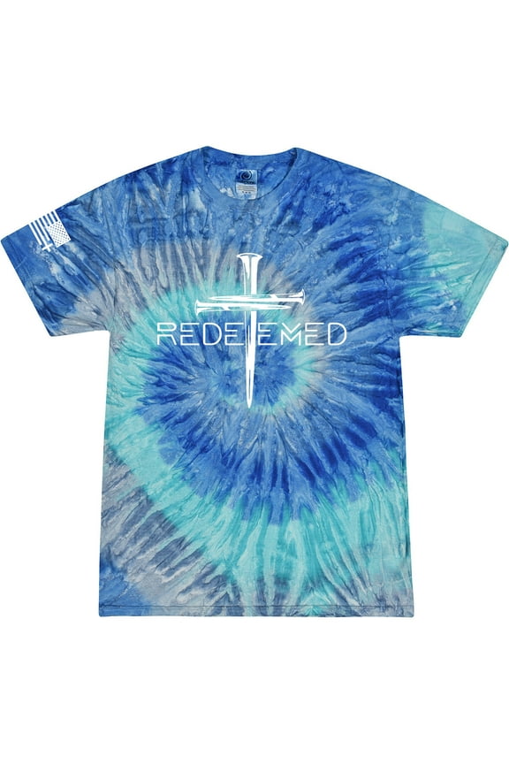 Redeemed Cross Nails Mens Christian American Flag Sleeve T-shirt Graphic Tee Graphic Tee-Blue Jerry Tie Dye-xxxl