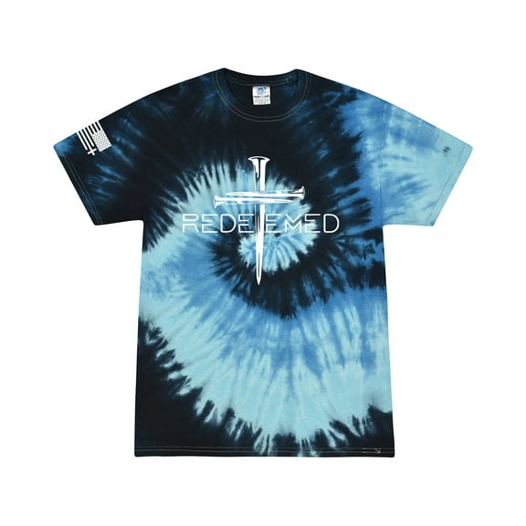 Redeemed Cross Nails Mens Christian American Flag Sleeve T-shirt Graphic Tee Graphic Tee-Blue Ocean Tie Dye-small