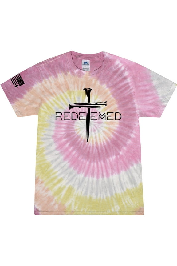 Redeemed Cross Nails Mens Christian American Flag Sleeve T-shirt Graphic Tee Graphic Tee-Desert Rose Tie Dye-large