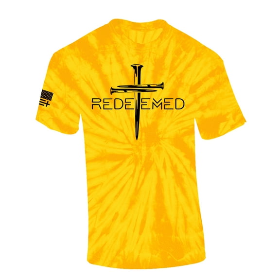 Redeemed Cross Nails Mens Christian American Flag Sleeve T-shirt Graphic Tee Graphic Tee-Gold Tie Dye-xxl