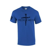 Redeemed Cross Nails Mens Christian American Flag Sleeve T-shirt Graphic Tee Graphic Tee-Heather Royal-large