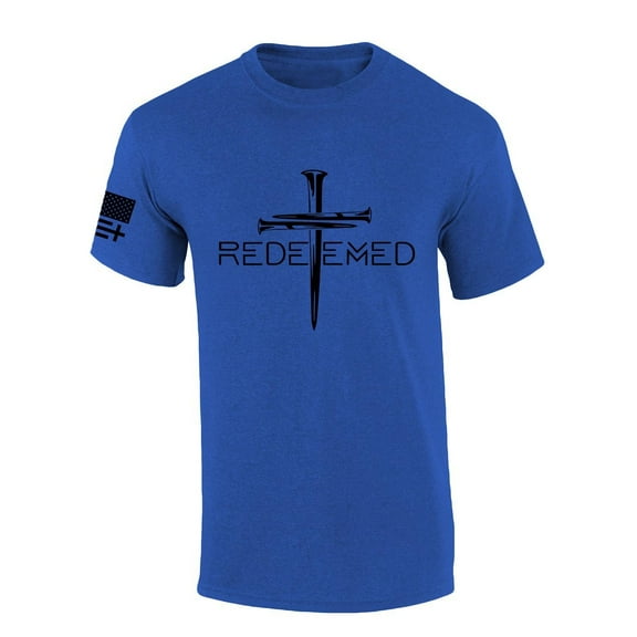 Redeemed Cross Nails Mens Christian American Flag Sleeve T-shirt Graphic Tee Graphic Tee-Heather Royal-medium
