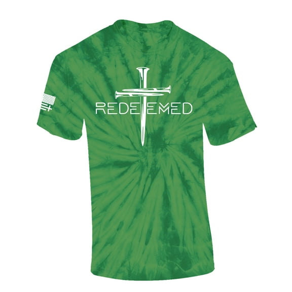 Redeemed Cross Nails Mens Christian American Flag Sleeve T-shirt Graphic Tee Graphic Tee-Kelly Tie Dye-large
