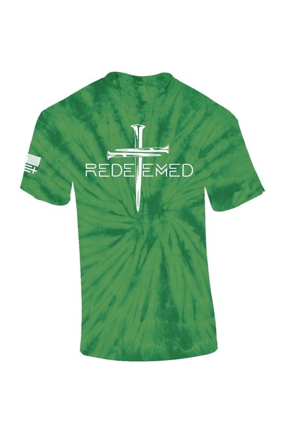 Redeemed Cross Nails Mens Christian American Flag Sleeve T-shirt Graphic Tee Graphic Tee-Kelly Tie Dye-small