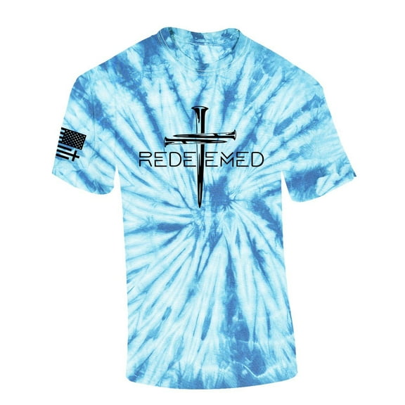 Redeemed Cross Nails Mens Christian American Flag Sleeve T-shirt Graphic Tee Graphic Tee-Light Blue Tie Dye-xxxl