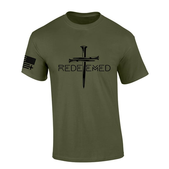 Redeemed Cross Nails Mens Christian American Flag Sleeve T-shirt Graphic Tee Graphic Tee-Military-6xl