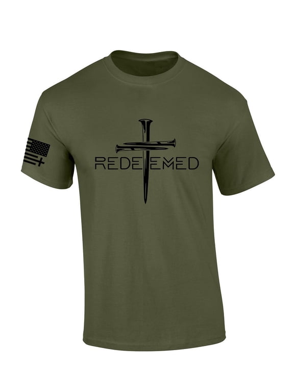 Redeemed Cross Nails Mens Christian American Flag Sleeve T-shirt Graphic Tee Graphic Tee-Military-xl