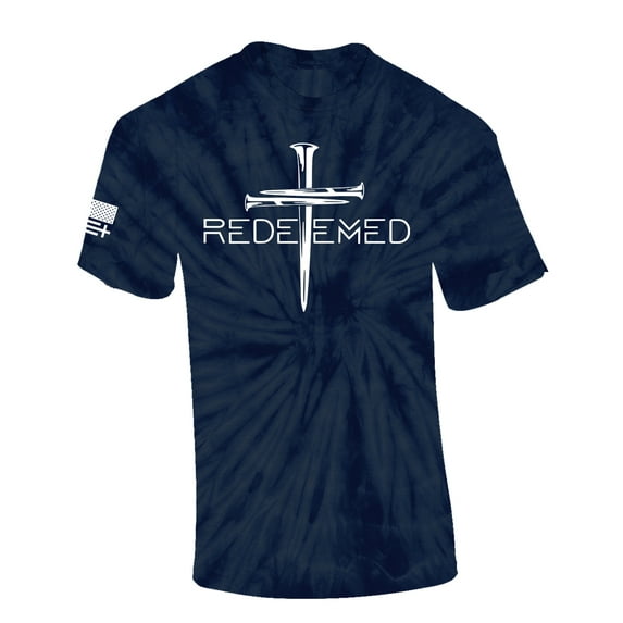 Redeemed Cross Nails Mens Christian American Flag Sleeve T-shirt Graphic Tee Graphic Tee-Navy Tie Dye-xl