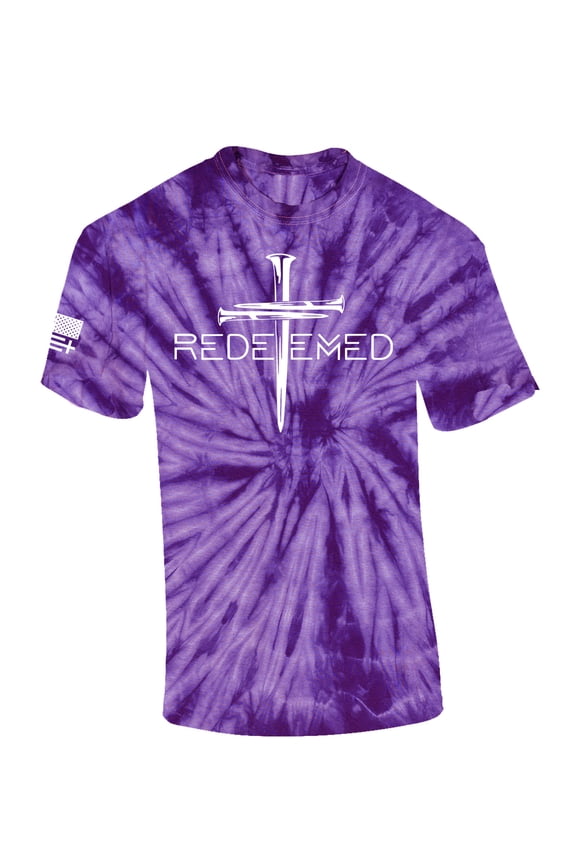 Redeemed Cross Nails Mens Christian American Flag Sleeve T-shirt Graphic Tee Graphic Tee-Purple Tie Dye-xl