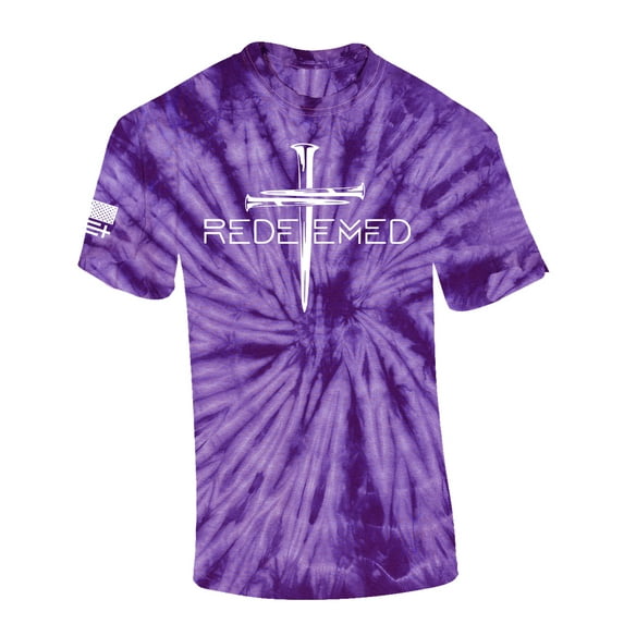 Redeemed Cross Nails Mens Christian American Flag Sleeve T-shirt Graphic Tee Graphic Tee-Purple Tie Dye-xxxl