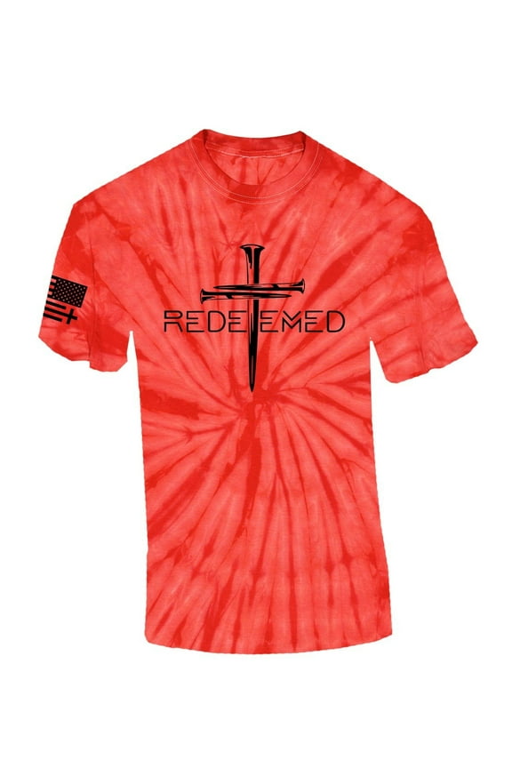 Redeemed Cross Nails Mens Christian American Flag Sleeve T-shirt Graphic Tee Graphic Tee-Red Tie Dye-xxl