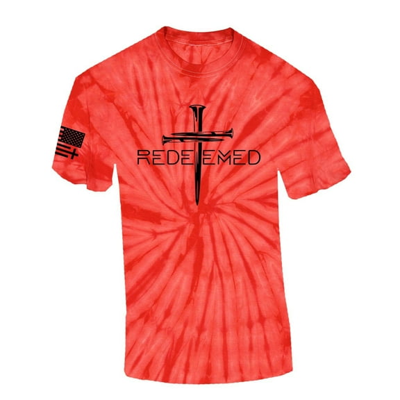 Redeemed Cross Nails Mens Christian American Flag Sleeve T-shirt Graphic Tee Graphic Tee-Red Tie Dye-xxxl