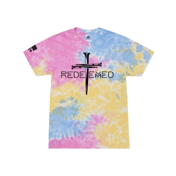 Redeemed Cross Nails Mens Christian American Flag Sleeve T-shirt Graphic Tee Graphic Tee-Sherbet Tie Dye-small