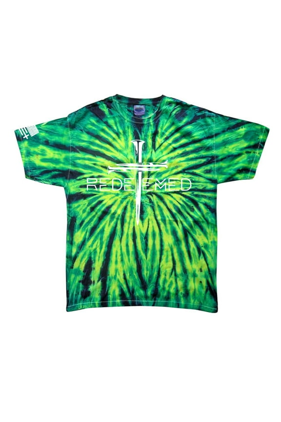 Redeemed Cross Nails Mens Christian American Flag Sleeve T-shirt Graphic Tee Graphic Tee-Wild Spider Tie Dye-xl