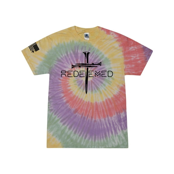 Redeemed Cross Nails Mens Christian American Flag Sleeve T-shirt Graphic Tee Graphic Tee-Zen Rainbow Tie Dye-large