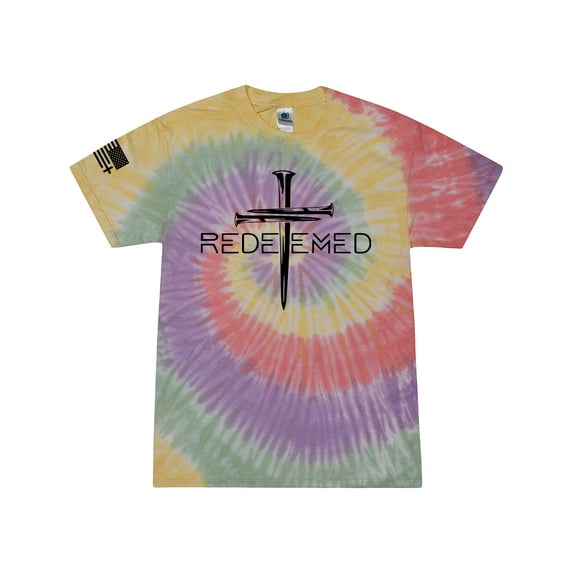 Redeemed Cross Nails Mens Christian American Flag Sleeve T-shirt Graphic Tee Graphic Tee-Zen Rainbow Tie Dye-xxl