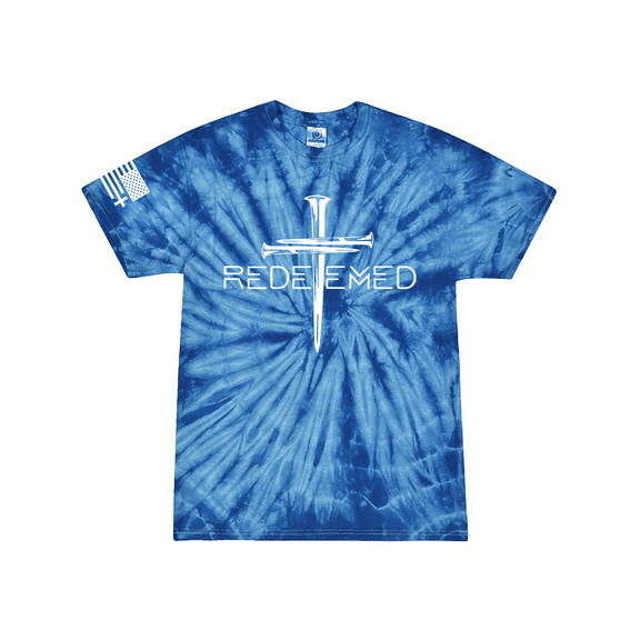 Redeemed Cross Nails Mens Christian American Flag Sleeve T-shirt Graphic Tee-Royal Tie Dye-xl