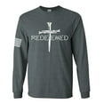 thumbnail image 1 of Redeemed Cross Nails Mens Christian American Flag Sleeve T-shirt Long Sleeve Graphic Tee-Heather Grey-6xl, 1 of 4