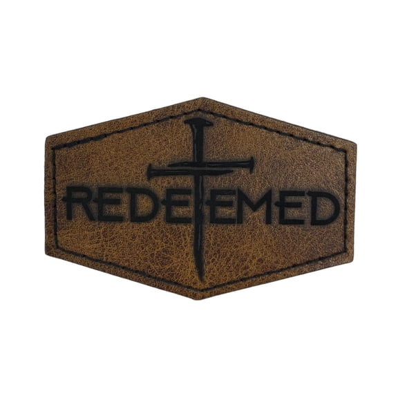 Redeemed PU Leather Patch with Cross 3 Inch x 2 Inch Laser Engraved Christian Hat Patch Faith Heat Press Applique for Trucker Hats and Jackets
