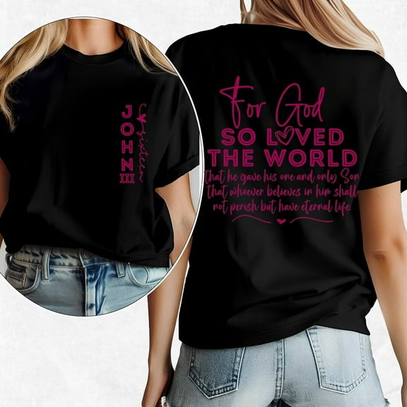 Redemptive For God So Loved the World John 3:16 Print Tshirts Bible Verse Graphic Tees Faith Based Casual Short Sleeve Tops for Daily Outfits Black,M