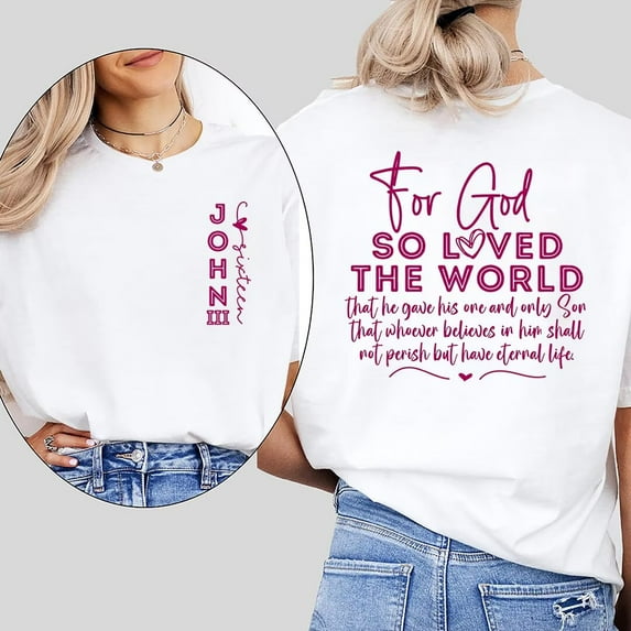Redemptive For God So Loved the World John 3:16 Print Tshirts Bible Verse Graphic Tees Faith Based Casual Short Sleeve Tops for Daily Outfits White,M