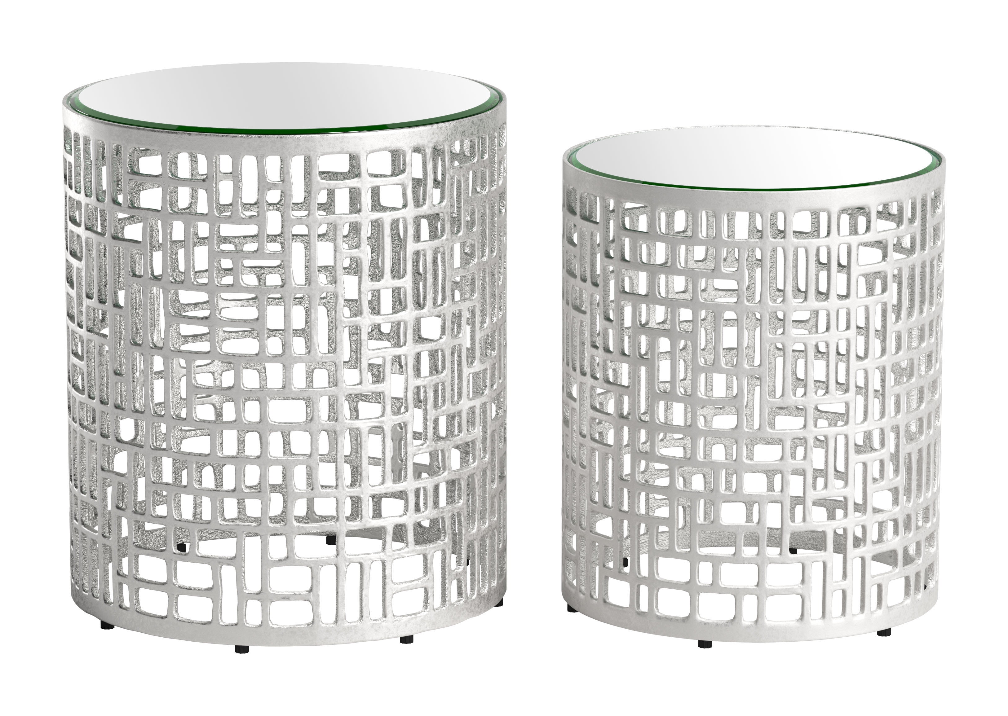 Reden Silver Aluminum and Glass Side Table Set