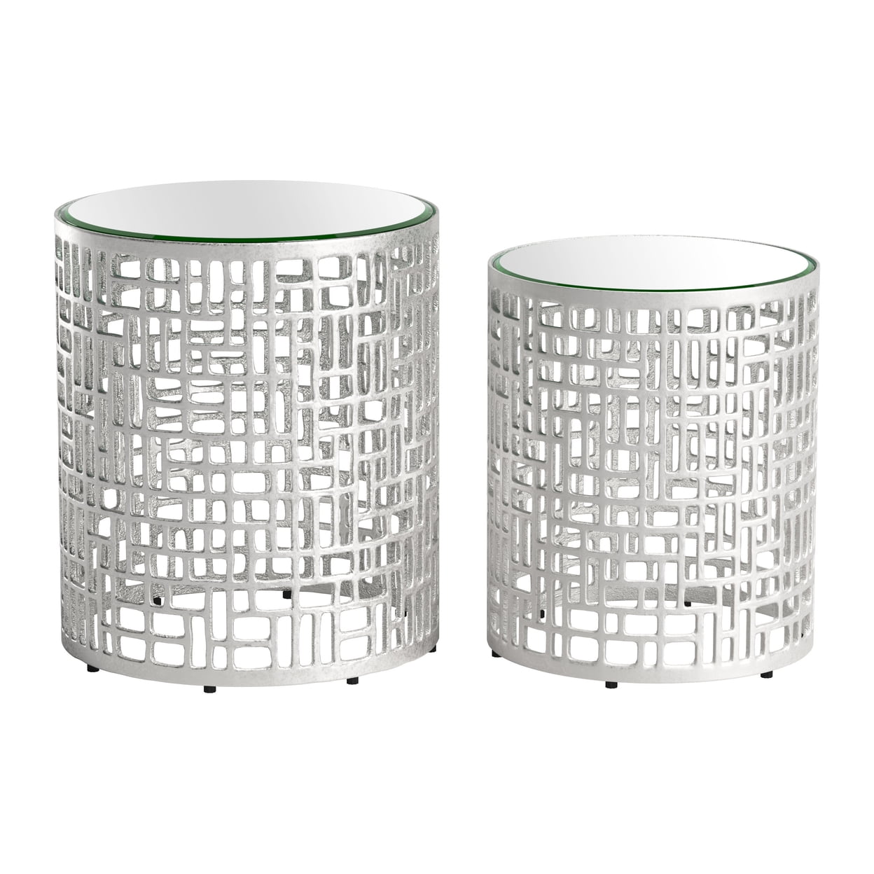 Reden Silver Aluminum and Glass Side Table Set