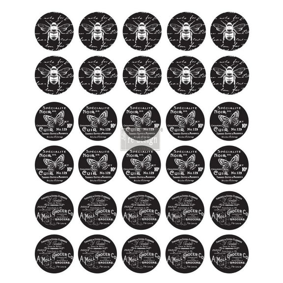 Redesign Decor Knob Transfer - French Noir - 3 designs, sheet size 10.5x8.5, black & white / rub-ons (COO - Taiwan)