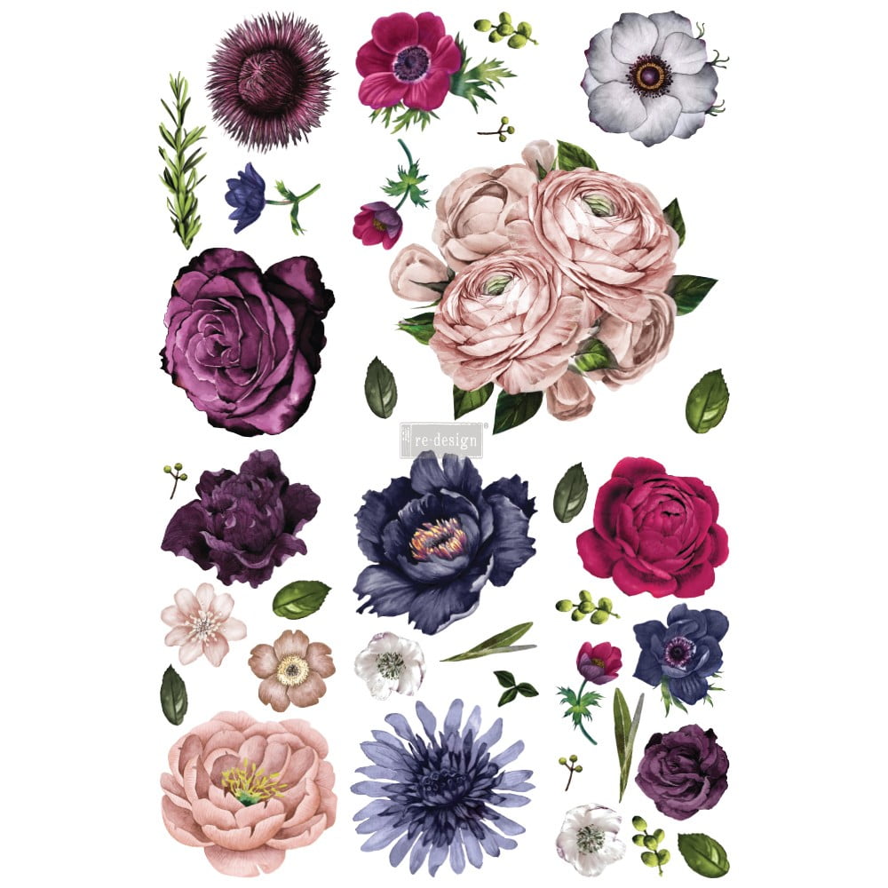Redesign Decor Transfers Lush Floral Ii 6 Sheets, Design Size 44"x30"