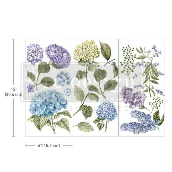 Redesign Decor Transfers - Mystic Hydrangea - 3 Sheets, 6"x12"