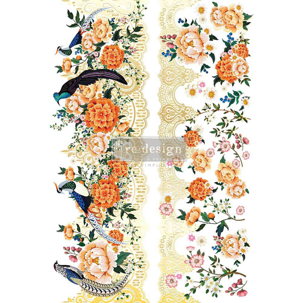 Redesign With Prima Decor Transfers â€“ Cece Pheasants & Peonies â€“ Total Sheet Size 24â€³x 35â€³, Cut into 2 Sheets 655350657130