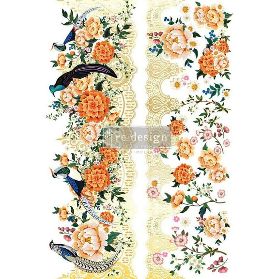 Redesign With Prima Decor Transfers Cece Pheasants & Peonies Total Sheet Size 24x 35, Cut into 2 Sheets 655350657130