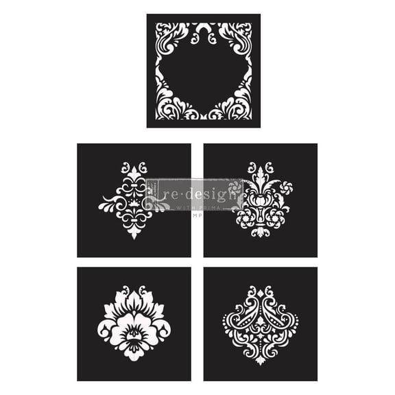 Redesign with Prima Decor Stencils Cece Mix & Style Damask Elements 5 pcs, 12x12 Sheet Size Each 655350657062