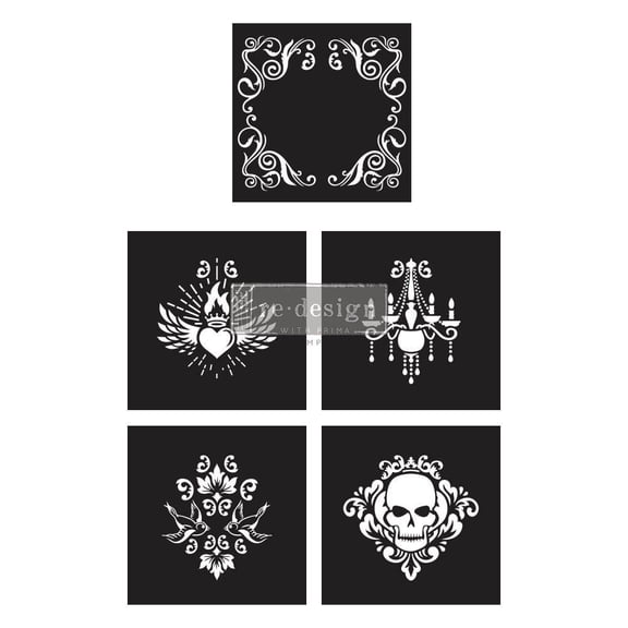 Redesign with Prima Decor Stencils Cece Mix & Style Glam Punk 5 pcs, 12x12 Sheet Size Each 655350657079