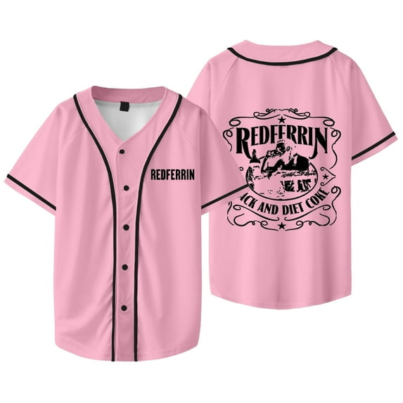 Redferrin Merch 2025 Tour Baseball Jacket Unisex Stylish V-Neck Button-Up Short-Sleeve T-Shirt,4XL,Pink