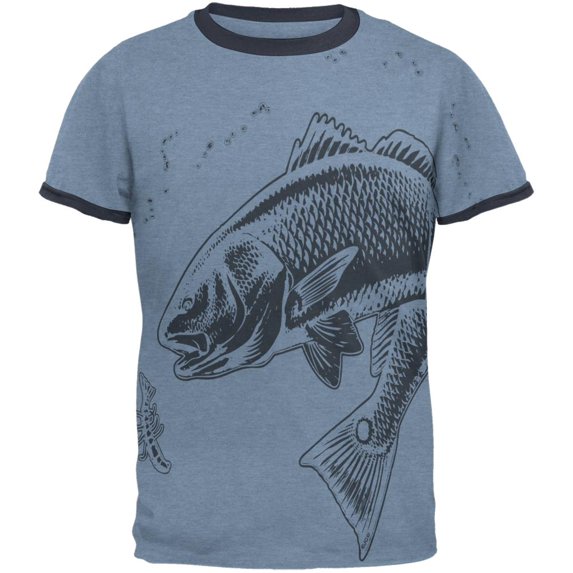 Redfish Red Drum Fish Mens Ringer T Shirt Heather Blue-Navy 2XL