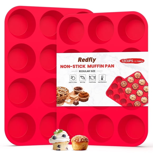 Bessmate Silicone Muffin Pan -12 Cups Blue Mold & Baking Tray- Reusable