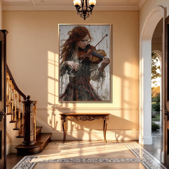 Redheaded Violinist Art Poster, Abstract Music Wall Decor Home Decor, 24x36 UNFRAMED