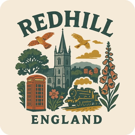 Redhill England Keepsakes Souvenir Vinyl Sticker – Destination Travel Keepsake Collectible (3-Inches Wide)