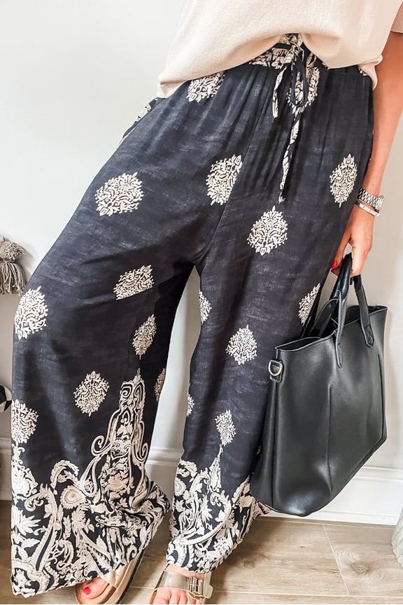 Boho Chic Wide Leg Trousers - Alluring Floral Print, Sizes US 4-18!