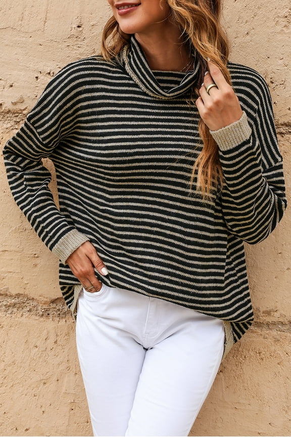 Chic Black Striped Turtleneck - Warm & Stylish for You!