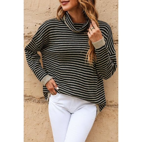 Redhotype Chic Black Striped Turtleneck - Warm & Stylish for You!
