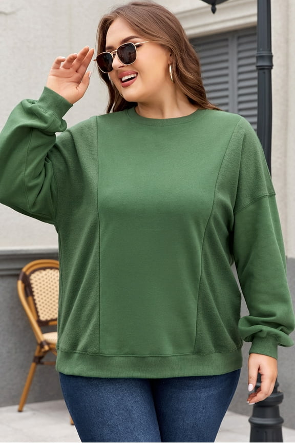 Chic Blackish Green Patchwork Sweater, Plus Size Cozy Fit!